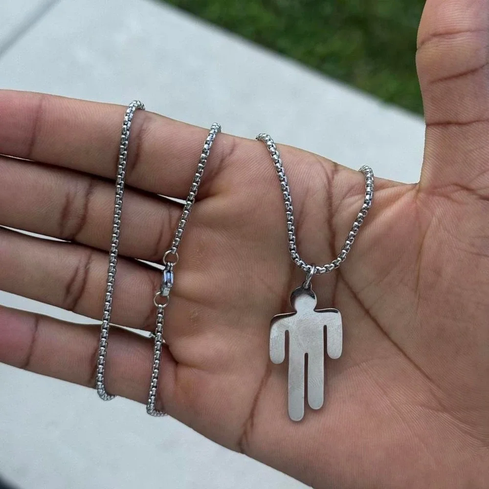 Silver Drip Figure Necklace 24 Inch Chain Streetwear Y2K Jewelry Pendant n103